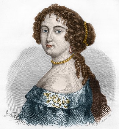 Porträtt av Francoise Athenais (Francoise-Athenais) av Rochechouart Mortemart, Marquise de Montespan (eller Madame de Montespan) (1640-1707). Gravyr från 1879. av French School