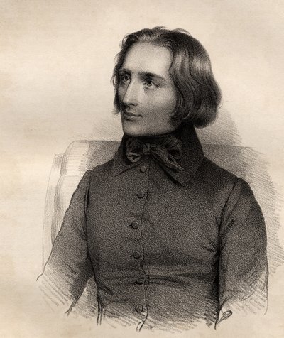 Porträtt av Franz Liszt (1811-86) ungersk pianovirtuos och kompositör av French School
