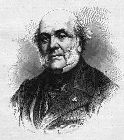 Porträtt av Frederic Auguste Demetz (1796-1873), fransk advokat, grundare av jordbrukskolonin och fängelseanstalten Mettray avsedd att rehabilitera unga brottslingar. Gravyr i "" Le Monde Illustré"" nr 866 den 15 november av French School