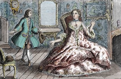 Porträtt av den franska brottslingen Marie Catherine Taperet Lescombat och hennes älskare Henri Mongeot (gravyr) av French School