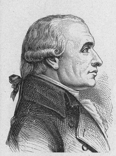 Porträtt av Gaspard Monge, greve av Peluse (1746 - 1818), fransk matematiker - i "Album de la Science; berömda vetenskapsmän; Stora upptäckter””” 1896. av French School