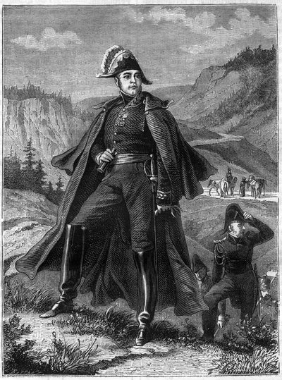 Porträtt av general Lecourbe - Claude Joseph Comte Lecourbe, fransk general (1758 -1815) - i "Imperiets historia efter konsulatets historia" av Adolphe Thiers - 1879 - privat samling av French School