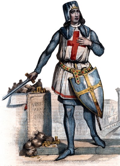 Porträtt av Geoffrey av Villehardouin (1150-1228), fransk historiker och riddare. av French School