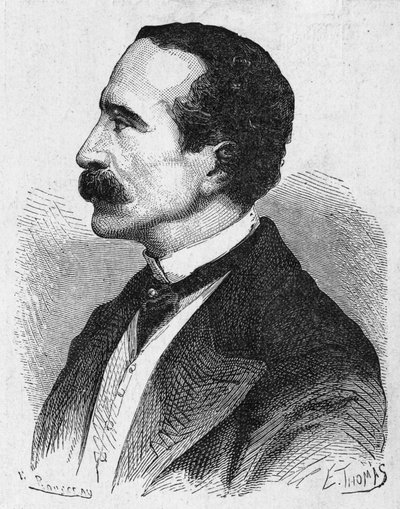 Porträtt av Georges Bonelli, uppfinnaren av den typografiska telegrafen - i "" Vetenskapens album; berömda forskare; Stora upptäckter””” 1896. av French School