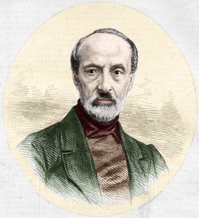 Porträtt av Giuseppe Mazzini (1805-1872), italiensk politiker och nationalist. Gravyr i "" Le Monde Illustré"" nr 779 av 16 mars 1872. av French School