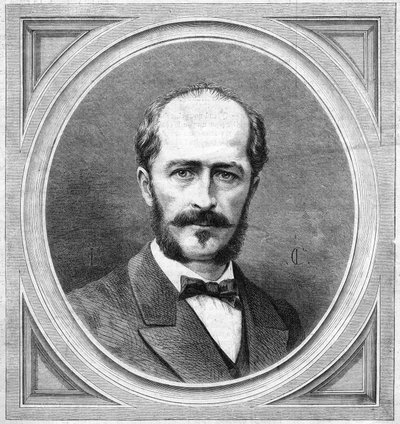 Porträtt av Gustave Lambert (1824-1871), fransk hydrograf och upptäcktsresande, författare till ett expeditionsprojekt på Nordpolen. Gravyr i "" Le Monde Illustré"" nr 771 den 20 januari av French School