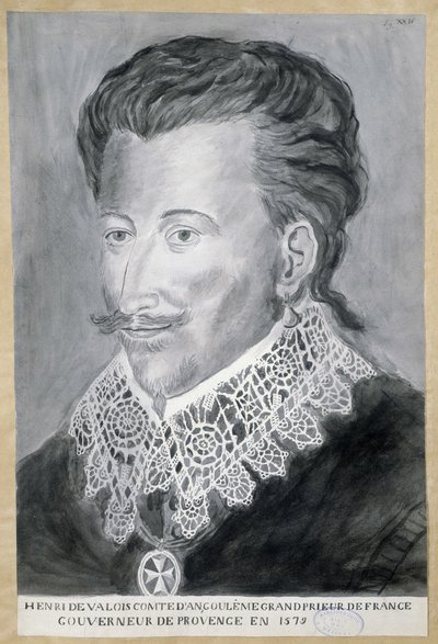 Porträtt av Henri de Valois, greve av Angouleme, Frankrikes storprior, guvernör i Provence 1579 av French School