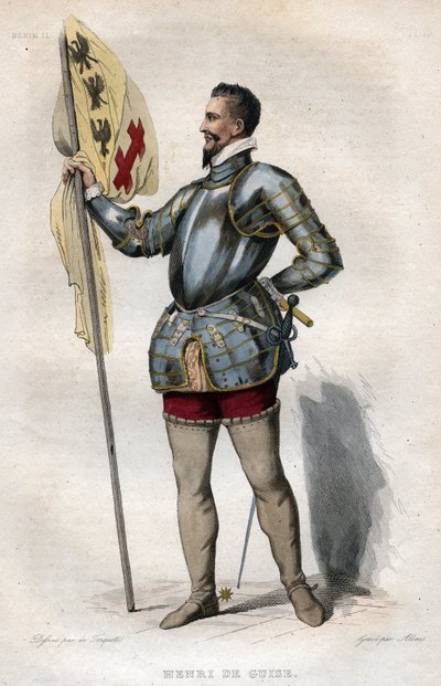 Porträtt av Henrik I, hertig av Guise (1550-1588) kallad "den ärrade", illustration från "" Le Plutarque Français"" av Edmond Mennechet av French School