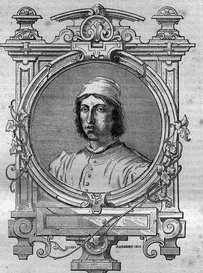 Porträtt av Herimar, abbot av Saint Denis av Reims (död 1070). Gravyr i "Historien om påvar-kungar-drottningar och kejsare genom århundradena" av Maurice Lachatre av French School