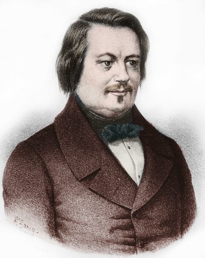 Porträtt av Honore de Balzac (1799-1850), fransk författare. av French School