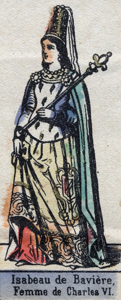 Porträtt av Isabeau (Isabelle, Elisabeth) de Baviere (1371-1435), fru till Karl VI av Frankrike. (Kapetiska dynasti). Illustration sent 1800-tal. av French School