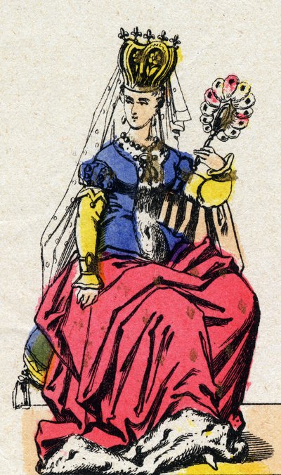 Porträtt av Isabeau (Isabelle, Elisabeth) de Baviere (1371-1435), fru till Karl VI av Frankrike. (Kapetiska dynasti). av French School