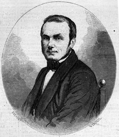 Porträtt av Isidore Geoffroy Saint Hilaire Saint Hilaire (Saint-Hilaire) (1805-1861), fransk zoolog, son till Etienne Geoffroy Saint-Hilaire. Gravyr i "" Den illustrerade världen"" nr 241 den 23 november av French School