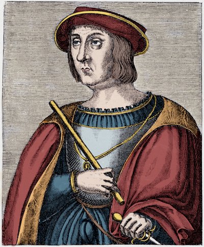 Porträtt av Jacques II de Chabannes (La Palice) (1470-1525) gravyr från "Louis XII et Anne de Bretagne" av Paul Lacroix, ed Georges Hurtrel av French School