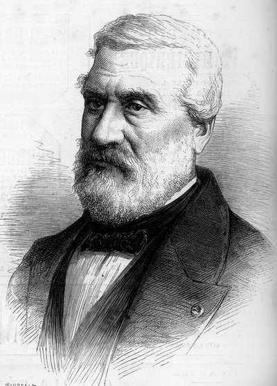 Porträtt av Jean Antoine Theodore, baron Gudin (1802-1880), fransk målare. Gravyr i "" Le Monde Illustré"" nr 1206 av den 8 april 1880. av French School
