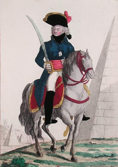 Porträtt av Jean Baptiste Kleber (1753-1800) vid pyramiderna, slutet av 1700-talet (kolorerat gravyr) av French School