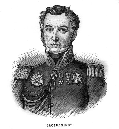 Porträtt av Jean Francois Jacqueminot, Viscount of Ham (1787-1865), fransk general och politiker. Gravyr i "Les Illustrations De L