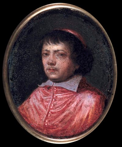 Porträtt av Jean Francois Paul de Gondi (Jean-Francois-Paul de Gondy) (1614-1679) Kardinal de Retz, medhjälpare vid arkeveken i Paris, kardinal 1651 Miniatyrmålning från 1600-talet. Chantilly, Conde Museum av French School