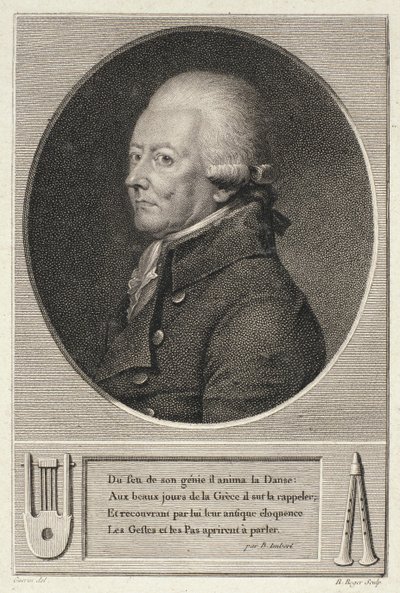 Porträtt av Jean Georges Noverre (1727-1810) graverad av B. Roger av French School