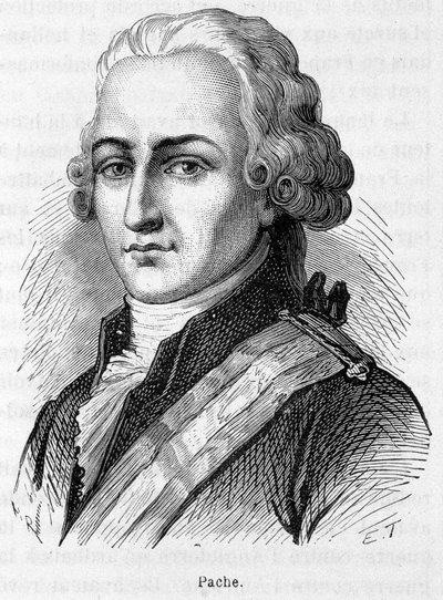 Porträtt av Jean Nicolas Pache (1746-1823), fransk politiker som graverat in mottot för den franska republiken på offentliga monument: "Liberté, Egalité Fraternité"" - gravyr av French School