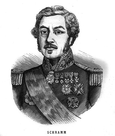 Porträtt av Jean Paul Adam Schramm (1789-1884) fransk general. Gravyr i "Les Illustrations De L