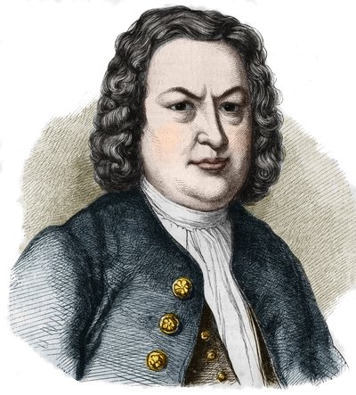 Porträtt av Jean Sebastian (Johann Sebastian) Bach (1685-1750) tysk kompositör. Gravyr från 1858. av French School