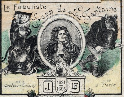 Porträtt av Jean de La Fontaine (1621-95). Avbildning av Epinal från slutet av 1800-talet. av French School