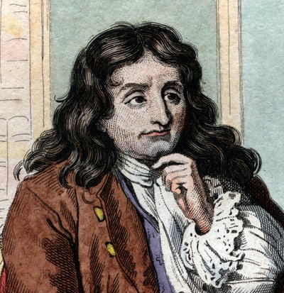 Porträtt av Jean de La Fontaine (Lafontaine) (1621-1695), fransk fabulist och poet. av French School