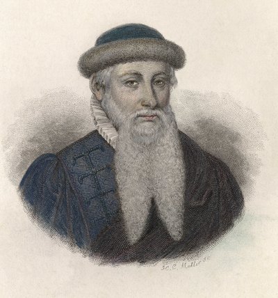 Porträtt av Johannes Gensfleisch dit Gutenberg (1394/99-1468), tysk boktryckare. I "" Porträtt av användbara män"" av French School