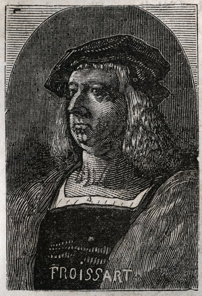 Porträtt av John Froissart (Jean Froissart) (1337-1404), franska krönikörer från det medeltida Frankrike - gravyr i "" Histoire de France"" av Victor Duruy (1811-1894) - 1882 av French School