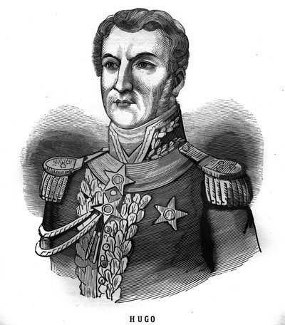 Porträtt av Joseph Leopolde Sigisbert Hugo (1773-1828), general från det första imperiet, far till Victor Hugo. Gravyr i "Les Illustrations De L
