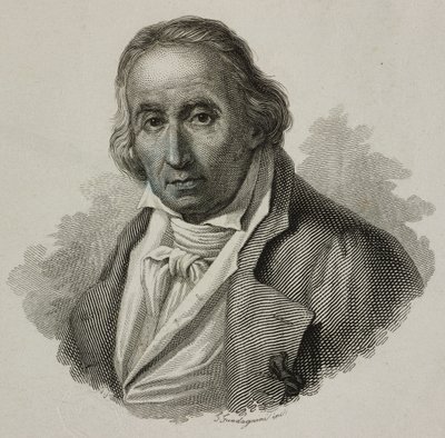 Porträtt av Joseph Marie Charles, kallad Jacquard (1752-1834), fransk vävare och uppfinnare av Jacquardvävstol, gravyr av Guadagnini av French School