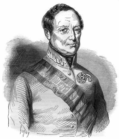 Porträtt av Joseph Wenzel Radetzky von Radetz (eller greve Joseph Radetzky (1766-1858) österrikisk marskalk Gravyr i "Historia om påvar-kungarna-drottningar och kejsare genom århundradena" av Maurice Lachatre av French School