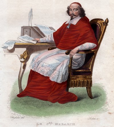 Porträtt av Jules Mazarin (1602-1661), fransk italiensk kardinal, diplomat och politiker. av French School