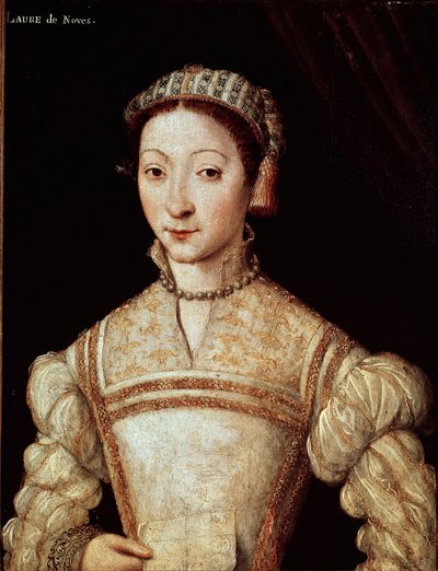 Porträtt av Laure (Laura) av Noves (1308-1348), kvinna aimee de Petrarque (Francesco Petrarca) Målning av den franska skolan på 1500-talet Sun. 21 x 28 cm Chantilly, musee Conde - Porträtt av Laura de Noves (1308-1348), Francesco Petrarcas älskade kvinna av French School