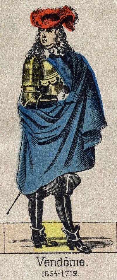 Porträtt av Louis-Joseph (Louis Joseph) de Bourbon (1645-1712) känd som Grand Vendome, hertig av Penthievre och Mercoeur, sedan hertig av Vendome och par av Frankrike. Bild på Epinal från slutet av 1800-talet. av French School