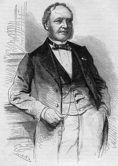 Porträtt av Louis Christophe Francois Hachette (1800-1864), fransk redaktör. Gravyr i "" Le Monde Illustré"" nr 383 av 13 augusti 1864. av French School