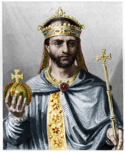Porträtt av Ludvig I den fromme eller Debonnaire (778 - 840), kejsare av väst - i "Histoire des Francais"" av Lavallee, gravyr, sd. av French School