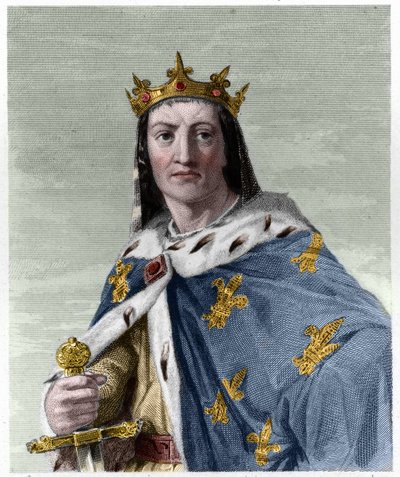 Porträtt av Ludvig VIII (1187 - 1226), kung av Frankrike - i "" Histoire des Francais"" av Lavallee, gravyr, sd. av French School