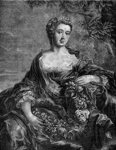 Porträtt av Madame de Chateauroux, Marie-Anne de Mailly-Nesle (1717-1744), favorit hos kung Ludvig XV. Gravyr i "Prostitutionens och utsvävningens historia bland alla världens folk från antiken till våra dagar" av Dr Th. -F. Debray. 1879. av French School