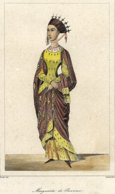 Porträtt av Marguerite de Provence (1221 - 1295), drottning av Frankrike, fru till Ludvig IX. Gravyr 1800-talet. av French School