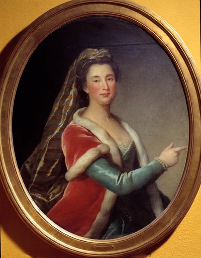 Porträtt av Marie Desmares La Champmesle (1642-1698) skådespelerska i rollen som Roxane. Anonym målning av French School