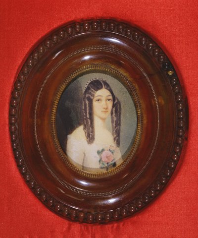 Porträtt av Marie Duplessis (1824-1847) även känd som La Dame aux Camelias, 1847 (wc på papper) av French School