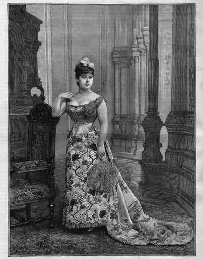 Porträtt av Marie Heilbronn (Heilbron) (1849-1886), belgisk sopran. Gravyr i "" Le Monde Illustré "" av French School