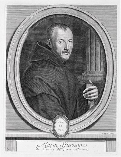 Porträtt av Marin Mersenne (1588-1648) graverad av Duflos av French School
