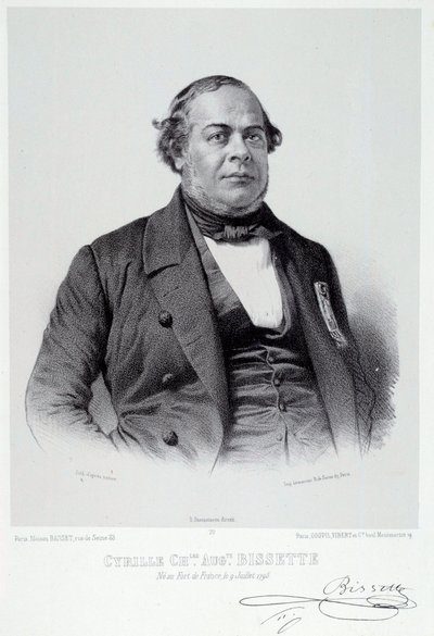 Porträtt av den Martinicesiska politikern Cyrille Charles Auguste Bissette (1795-1858), en stor anhängare av slaveriets avskaffande i Frankrike. Gravyr av 1800-talets Chartres, Musee des Beaux Arts av French School