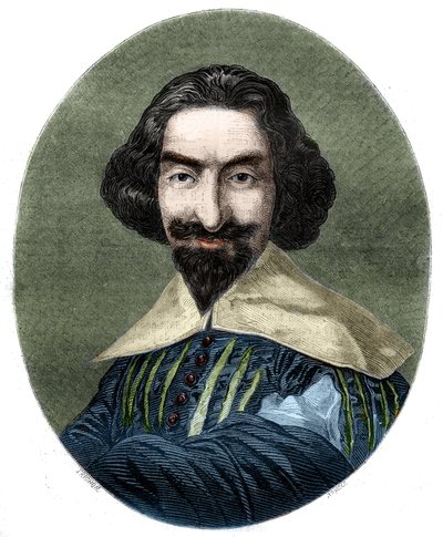 Porträtt av Miguel de Cervantes Saavedra (1547-1616), spansk författare. Gravyr från 1852 från målningen av Velasquez. av French School