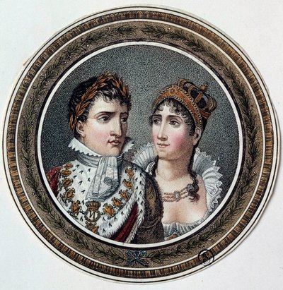 Porträtt av Napoleon I (1769-1821) och Josephine de Beauharnais (1763-1814) Målning på lock av godis. 1800-talet av French School
