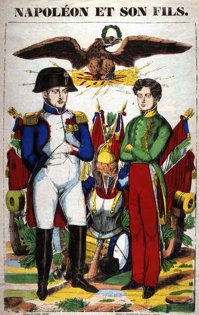 Porträtt av Napoleon I och hans son, Napoleon II. Bild på Epinal av French School