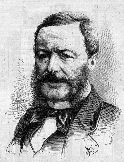 Porträtt av Nestor Roqueplan (1804-1870), författare, journalist och administratör av franska teatrar. Gravyr i "" Le Monde Illustré"" nr 681 den 30 april av French School